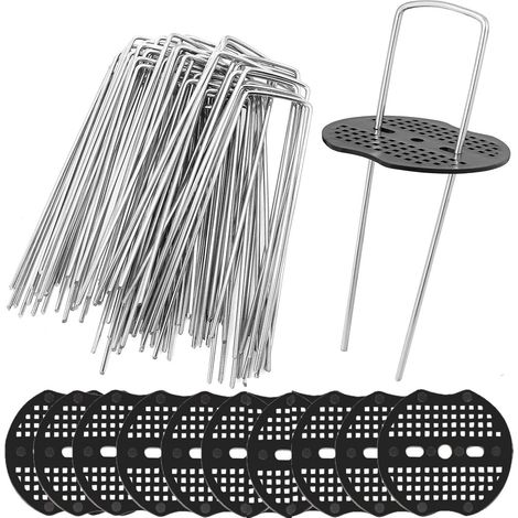 50 Pcs Ensemble De Chevilles De Jardin, 15CM Forme De U Résistant à La Rouille Agrafes à Gazon en Acier Chevilles De Sécurisation Au Sol avec Tampon Laveur pour Fixer Tapis De Sol Tissu (1/5)