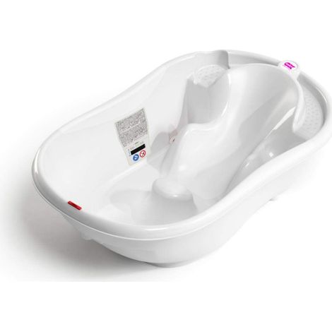 Okbaby Ergonomische Badewanne Onda für Neugeborene 0-12 Monate mit integriertem digitalem Thermometer, Weiß (1/5)