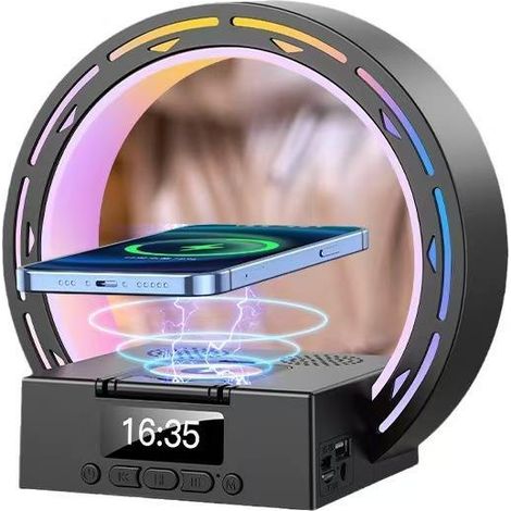 Enceinte L-35 multifonction Bluetooth 5.3, batterie 1200-2000mAh, 2 haut-parleurs, portée 10m, ABS, carte TF réveil éclairage, noir blanc multi-usages (1/5)