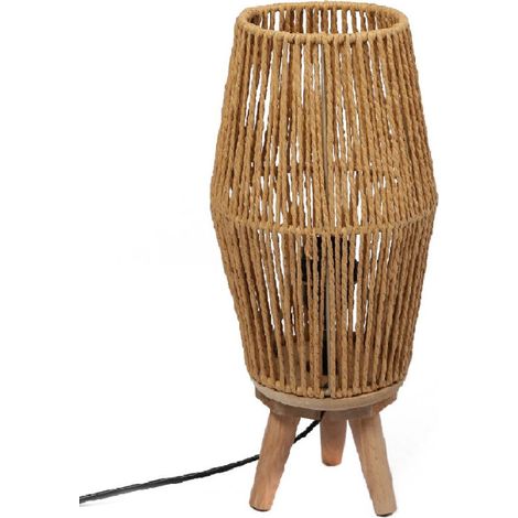 Lampe "Leandra" avec trépied en bois - Beige - D 17 x H 39 cm - Livraison gratuite (1/5)