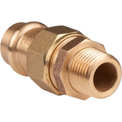 Kupfer Pressfitting Übergangsverschraubung aus Rotguss 22 mm - 3/4" AG (Überwurf) flachdichtend V+M-Kontur DVGW
