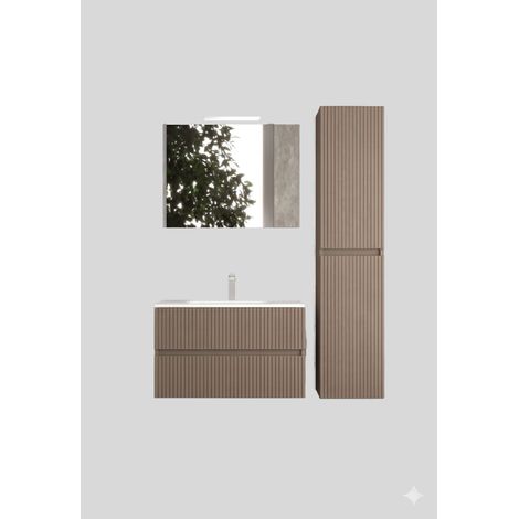 Mobile da Bagno Sospeso con Lavabo 80 cm e Specchio Urano Light Tortora (1/2)