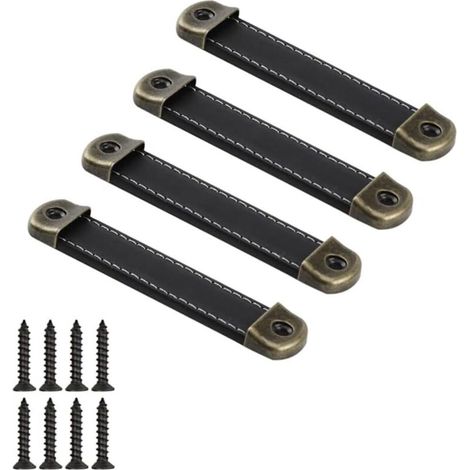CSPARCV 4 Stück Retro-Ledergriffe, Möbelgriffe, Türgriffe, Schubladengriffe, Vintage-Schranktürknöpfe, Ledergriffe für Schränke, 96 mm (1/5)