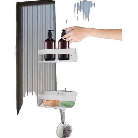 Étagère de Salle de Bain, Design à 2 Niveaux, Acier Inoxydable Durable, Argent (1/2)