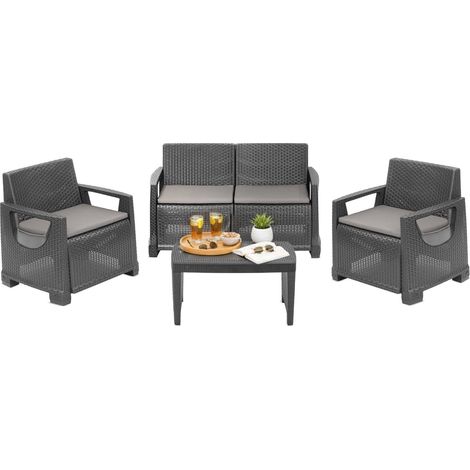 Covo Garten-Lounge-Set, Outdoor-Sitzgruppe für 4 Personen, Schwarz