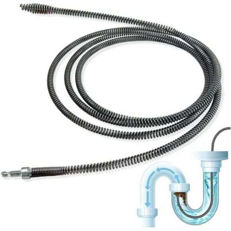 Tige spirale de nettoyage de canalisations 10 mm de diamètre x 3 m, XU, Déboucheur wc, Nettoyeur avec accessoire de perçage universel avec adaptateur électrique pour toilettes -