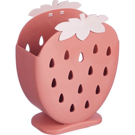 Porte-ustensiles de cuisine en plastique motif fraise, égouttoir à baguettes et couverts rouge (1/5)