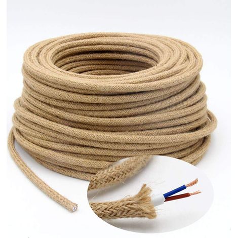 LED Fil électrique tissu Rétro câble textile 20M lampe textile Corde de chanvre 2 Noyaux 2x0.75mm² Accessoires bricolage industriels (1/5)