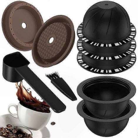 Set mit 5 wiederverwendbaren Edelstahlkapseln und 2 Silikondeckeln für Kaffeemaschinen (1/5)