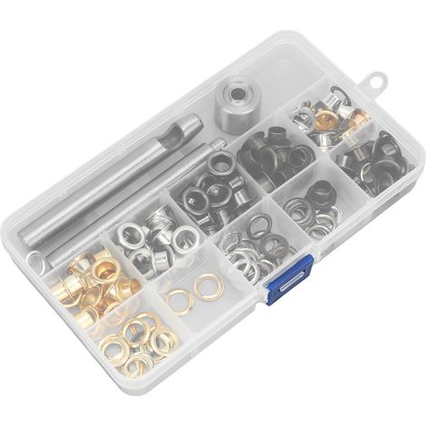Kit 160 œillets métalliques 8mm, 4 couleurs, anti-rouille, pour cuir, réparation et décoration, avec pose-œillets. (1/5)