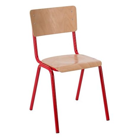 Chaise scolaire T6 color rouge – Lot de 4 – Assise en hêtre multiplis vernis – Piètement tube rond Ø 25mm – Poids 4,8 kg