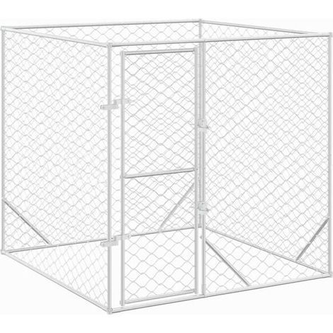 Cage extérieure argentée pour chien, 2 x 2 x 2 mètres, acier galvanisé