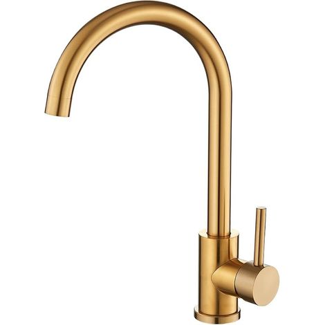 VALAZ Küchenarmatur 360°-Schwenkarmatur, Hochdruck, Wassersparend Schnelle und einfache Installation Messing, Edelstahl, Gebürstetes Gold, Serie Mississippi (1/4)