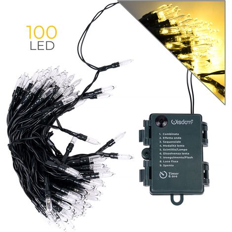 CATENA LUMINOSA 100 LED A BATTERIA CON LUCE CALDA - LUCI NATALIZIE DECORATIVE CON 8 MODALITA' DI ILLUMINAZIONE (1/5)