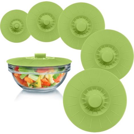 Set di 5 pezzi,Blu,Coperchi in silicone per alimenti,Coperchi riutilizzabili per alimenti,Impugnatura naturale,manici ad incastro (1/5)