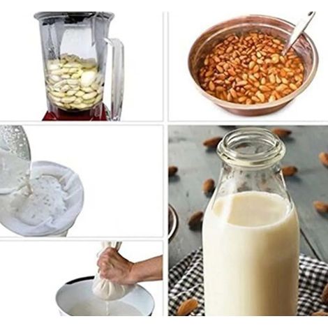 2 Nussmilchbeutel für vegane Nussmilch, Mandelmilch, Haselnussmilch, feines Netzfiltertuch S M L Filtertuch für Saft und Kaffee (1/5)
