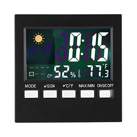 Termometro/igrometro digitale – Orologio con indicatore di temperatura – Stazione meteorologica – Sveglia – 9,2x9,2x3,8 cm – Camera da letto / Ufficio / Serra