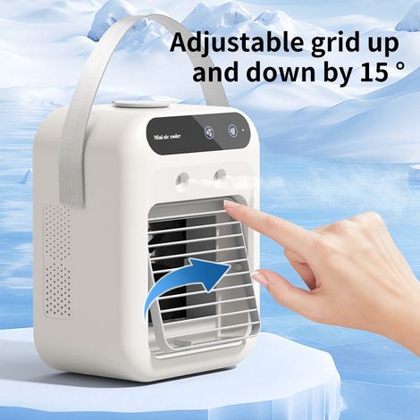 Mini ventilateur rafraîchissant blanc ivoire avec poignée, climatiseur portable à brumisation pour chambre et dortoir (1/5)
