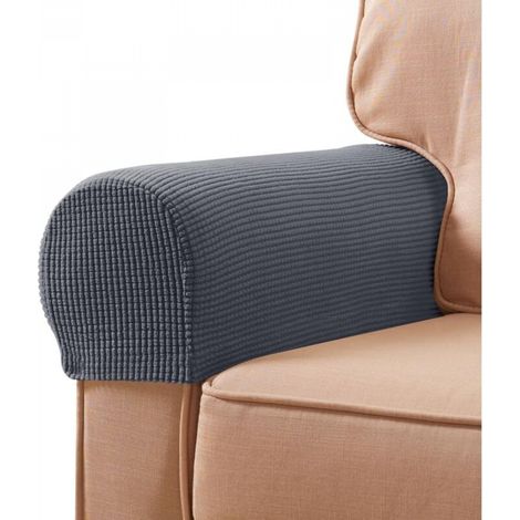 Lot de 2 housses d'accoudoirs extensibles pour canapés et fauteuils inclinables, avec 10 broches fixes, gris (1/5)
