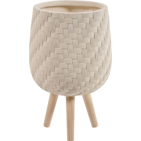 Elevated Plant Pot Light Beige Mangesium Oxide Weave Pattern Indoor Outdoor Weather Resistant 16.5 L PAVONE (1/5)
