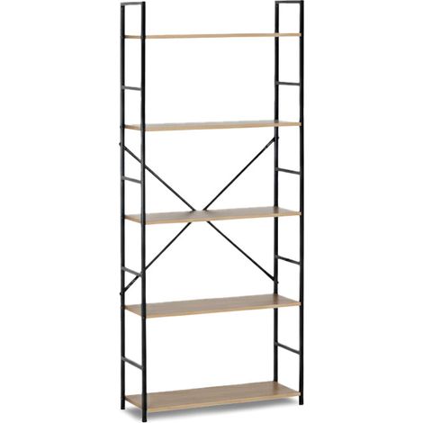 Estante en Madera y Metal Nancy, Diseño Industrial, 144cm, Roble y Negro (1/3)