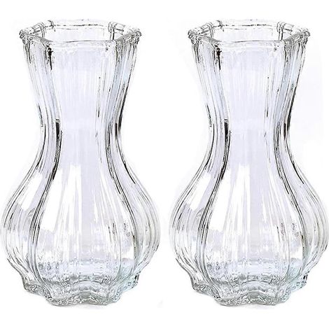 Ensemble de 2 vases en verre à texture côtelée, idéal pour la décoration intérieure, le salon, les mariages et la décoration de table. (1/5)