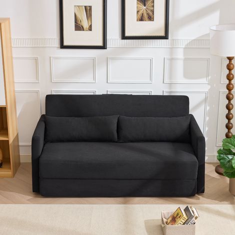 Sofá cama plegable 2 plazas 2 en 1 con 2 cojines lumbares y bolsillos para revistas, negro (1/5)
