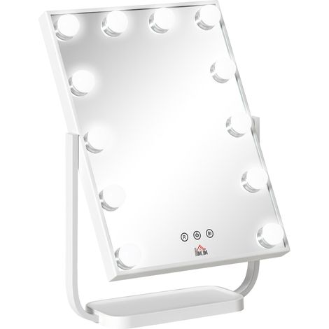 Miroir de maquillage lumineux, miroir de table style Hollywood avec 12 LED, 3 modes d'éclairage et lumière réglable, écran tactile et fonction mémoire pour chambre et salle de bain, 32,8 x 11 x 47,4 c (1/5)