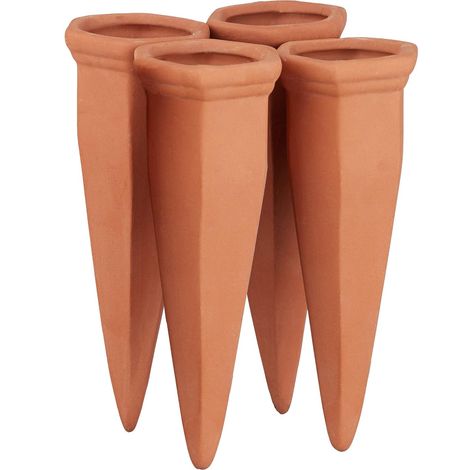 Juego de 4 conos de riego de arcilla, de liberación lenta, para botellas de 1 litro, para plantas de interior/exterior.