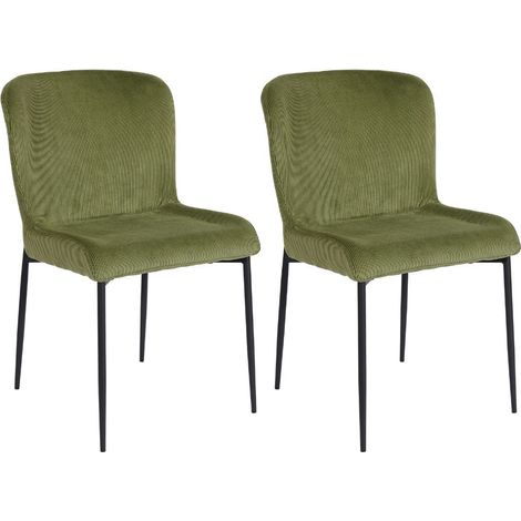 Lot de 2 chaises en tissu velours côtelé coloris vert pieds métal noir - LUMIA