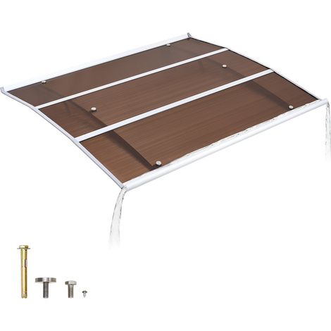 Auvent de Porte d'Entrée 100x120 cm Marquise de Porte d'Extérieur en Polycarbonate pour Fenêtres de Porches Balcons, Protection contre Pluie, Neige, Soleil, avec Drainage, Support Métal, Marron (1/5)