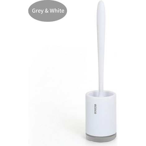 Brosse WC et Support, Brosse de Toilette Brosse WC en Silicone, Balayette WC Ensemble à Manche Long avec Séchage Rapide Support Set, Au Sol,gris (1/5)