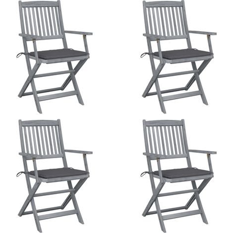 Chaises pliables d'extérieur 4 pcs avec coussins Bois d'acacia (1/5)