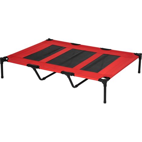 Panier pliable pour chien, panier d'extérieur surélevé, 122 cm x 92 cm x 23 cm, rouge et noir