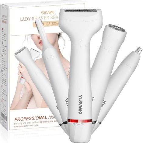 Rasoir Electrique Femme, 5 en 1 Tondeuse Bikini Femme pour Aisselles/Jambes/Visage/Bikini/Lèvres/Avant-bras, Imperméable et Indolore, USB Rechargeable (1/5)