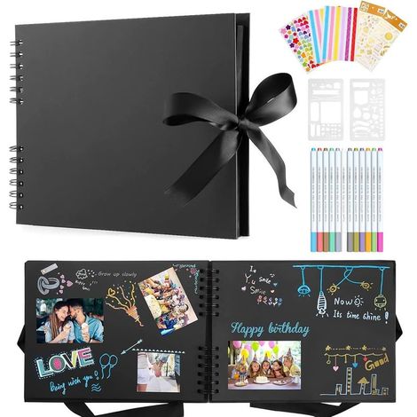 Selbstgemachtes Scrapbooking-Fotoalbum mit 12 Metallic-Stiften, 80 Seiten, handgefertigtes DIY-Scrapbooking-Buch, Geschenkidee für Baby, Kind, Hochzeit, Reisen, Feste, Abschluss (1/5)