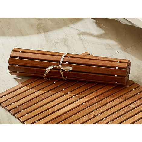 Badematte aus Teakholz 60 x 40 cm, rutschfest, schnelltrocknend, natur (1/5)