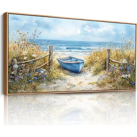 Tableau Decoration Murale Bateau Fleurs Chambre Cadre 50x100 cm (1/5)