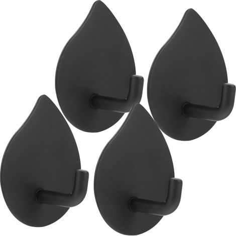 Crochets Adhésifs Muraux 304 Acier Inoxydable Noir Goutte D'eau, Imperméables Et Résistants, Pour Salle De Bain Cuisine, Lot De 4 Pièces, Sans Perçage, Usage Domestique (1/5)