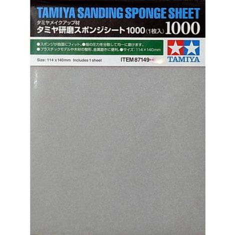 Tamiya Foglio di Spugna abrasiva, 140 x 114 mm, Grana 1000 (1/3)