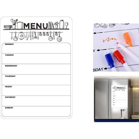 Tableau Blanc Magnétique A4-21x30 cm, Planning Hebdomadaire et Menu Semaine pour Frigo, Tableau Effaçable à Sec, Organisateur de Repas et Liste de Courses Pratique (1/5)