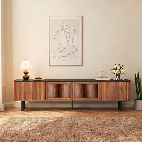 Meuble TV moderne en noyer avec portes en treillis 190 x 35 x 45 (1/5)