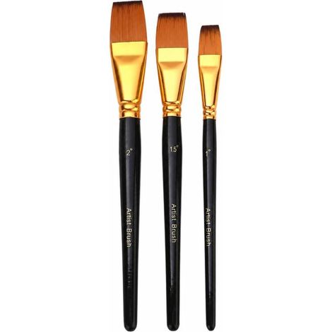 Irovami Pinceaux plats aquarelle lot 3 – Nylon, manche bois – Idéal pour débutants, étudiants, dessin (1/5)