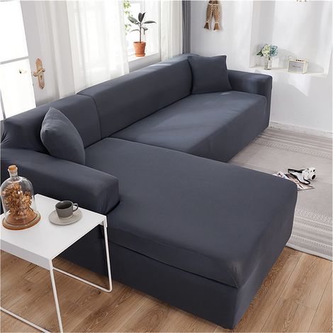 Housse de canapé d'angle en L avec élastique pour canapés 1/2/3/4 places (les canapés d'angle en L nécessitent deux housses) (Couleur : N, Taille : 2 places (145-185 cm))