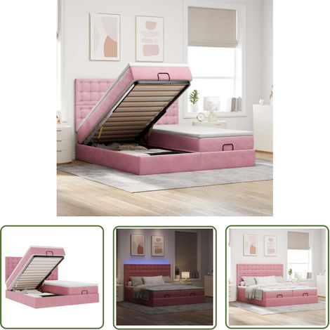 vidaXL Cadre de lit ottoman avec matelas rose 200x200 cm velours (1/5)