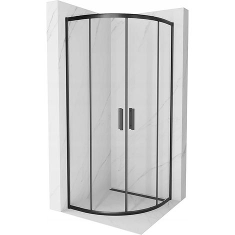 Cabine de douche 1/4 de cercle Silla, paroi de douche 80x80 cm en verre transparent, installation facile, design moderne, Noir