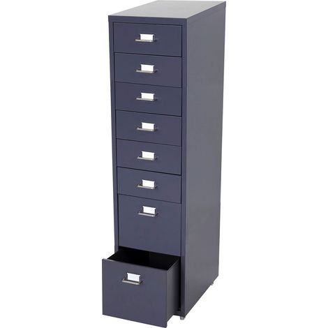 Rollcontainer Preston T851, Schubladenschrank Stahlschrank, 110x28x41cm 8 Schubladen dunkelgrau