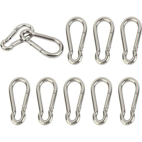 Mousquetons en acier inoxydable 304 – Lot de 10 pièces, ressort robuste, 4 cm, M4, pour clés, camping, pêche et hamac (1/4)