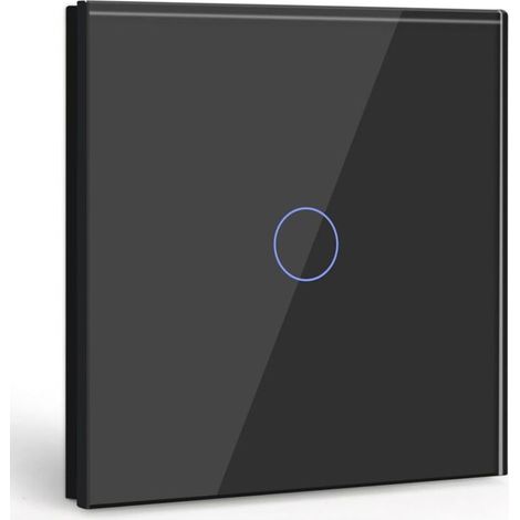 Gang 1 Way Touch Switch, Black Light Switch with LED Display, Crystal Glass Panel Touch Switch with Touch Sensor, No Neutral Wire (1/5)