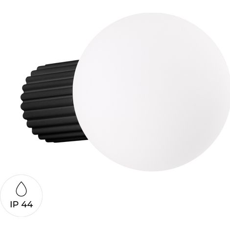 Applique moderna in vetro scanalato nero con sfera bianca per bagno o corridoio 1xG9 8W IP44 HALO Sollux Lighting (1/5)